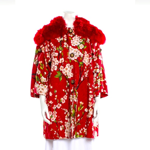 Floral Jacquard Coat Dolce Gabbana Dolce Gabbana Red Jacquard Coat